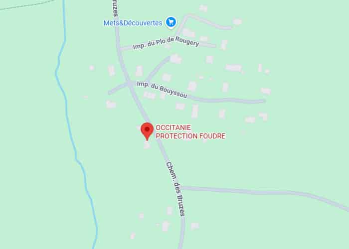 Occitanie Protection Foudre : Plan Accès et Localisation Carte montrant l'emplacement d'Occitanie Protection Foudre au Chemin des Bruzes.