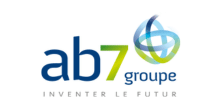 Logo ab7 groupe - Leader en innovation et inventer le futur Logo ab7 groupe bleu et vert, texte Inventer le futur et cercles entrelacés.