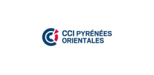 Logo CCI Pyrénées Orientales - Chambre de Commerce 66 Logo bleu et rouge de la CCI Pyrénées Orientales sur fond blanc.
