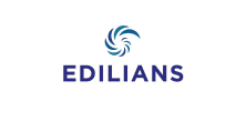 Edilians : Logo officiel du leader des tuiles et toitures Logo Edilians avec spirale bleue stylisée et typographie majuscule bleu foncé sur fond blanc.