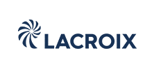 Logo LACROIX : identité visuelle et design bleu marine Logo LACROIX bleu marine avec symbole de turbine stylisé à gauche du texte sur fond blanc.
