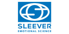 Logo Sleever Emotional Science : Solutions de Packaging Logo Sleever Emotional Science, globe blanc stylisé sur fond bleu.