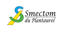 Logo Smectom du Plantaurel - Gestion des déchets Ariège Logo Smectom du Plantaurel avec texte noir et un S stylisé tricolore bleu, jaune et vert.