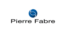 Pierre Fabre : Identité visuelle du groupe de santé Logo Pierre Fabre, icône bleue circulaire et texte noir sur fond blanc.